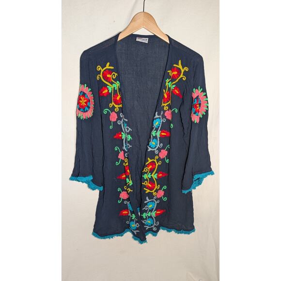 Shoreline Women's Open Front Kimono Swim Cover Sz S/M Boho Floral Embroidered - Picture 1 of 6